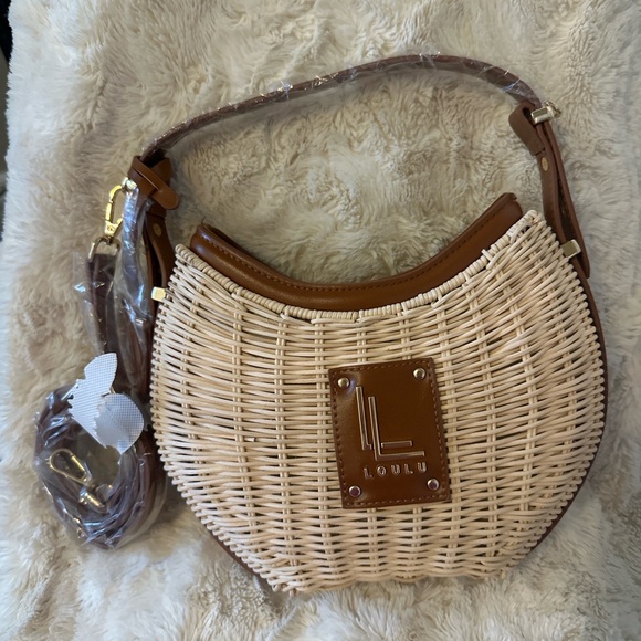 loulu Handbags - NWT Loulu Woven Rattan & Brown Leather Shoulder Bag | Boho Chic Summer Purse